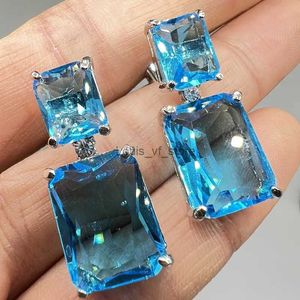 Pieno lampadario Luxury Square Blue Zircon Stones Orecchini squisiti Fashion Silver Metal White Stone Engagement Wedding H240423