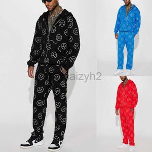 Herrspårar Streetwear Autumn New Sports Set Men's Street Trend Casual Print Kort ärm Long Pants Casual Two Piece Set Fashion Set