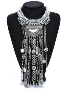 Halsband boho lång maxi mynt halsband kvinnor vintage etnisk uttalande stor krage tofs choker halsband femme silvery zigenare smycken
