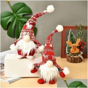 Decorações de Natal Cap listrado sem rosto Gnome Santa Doll Penda