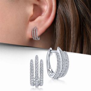 Earrings Huitan Simple Three Line Claw Hoop Earrings Luxury Crystal Cubic Zirconia Mini Circle Earrings for Women Modern Fashion Jewelry