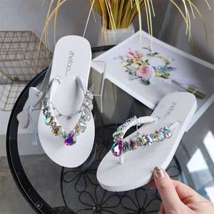 Dress Shoes New Diamond with Chain Flip-flops Women Fashion Outdoor Slippers Flat Bottomed Beac for 2023 H240423