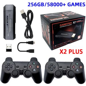 Konsoler X2 Plus Video Game Stick 1080p Console 2.4G Double Wireless Controller 58000 spel 256 GB Retro -spel för PSP PS1 FC Boy Gift