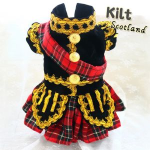 Zestawy ręcznie robione ubrania dla psów Dostarczanie Scottish Plaid Kilt Royal Style Velvet Mundurs Tuxedo Suit Koty pudle Yorkie Maltańskie kurtki