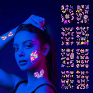 Tatuaże 2023 Halloween Body Sticker Fluoressent Butterfly Rose Fake Tattoo Festival Festival Maszyn