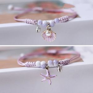 Strands Creative Handmade Starfish Shells Pearl Pingente Ajuste Pulseira Bracelets de amizade à mão para mulheres jóias de luxo Novo