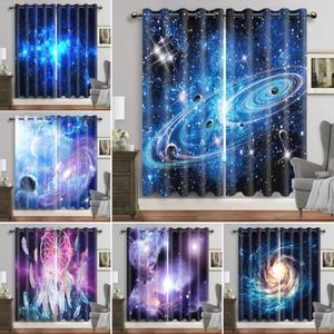 Curtain Purple Galaxy Window Curtains Space Planet Eyelet Thin Universe Stars Drapes For Bedroom Starry Forest Cortinas 2pcs