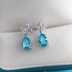 Charm Solid 14K Platinum AU585 Platinum PT950 Blue Diamond Pendant Model Earrings Fashion Trends Earrings Y240423