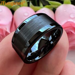 Bands iTungsten 10mm 12mm Big Finger Ring Mens Tungsten Flat Engagement Wedding Band With Center Brushed Polished Finish Comfort Fit