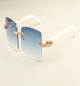 2019 Novo luxo da moda de luxo diamante Ultra Light Big Box Óculos de sol 352412d1 Horns brancos naturais Mirror pernas Óculos de sol DHL 3114987