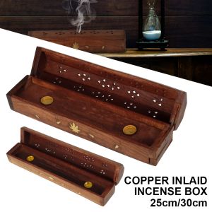 Burners Wooden Incense Stick Burner Coffin Cone Holder Joss Stick Box with Storage Compartment Ash Catcher Rustic Style Hand Carving for