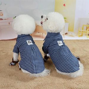 Vestuário para cães primavera suprimentos de verão atacado britânico tira de esteira de estimação camiseta xadrez roupas de algodão