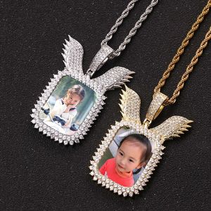 Personalized Creative DIY Memory Photo Frame Pendant for Men and Women Hip Hop Medal Solid Zircon Necklace Gift