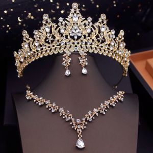 Colares Rainha real Tiaras Jóias de noiva Conjuntos de colar de gargantilha da coroa noite