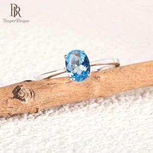 Ringos de cluster Bague ringen estilo simples 925 anel de prata esterlina com topázio azul céu 6 mm de luxo de jóias para mulheres elegantes senhora