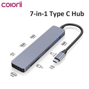 Hubs Tip C Dizüstü Bilgisayar Hub USB C - HDMI 3 USB 3.0 SD Kart Mikro SD Kart Dock Dex USB Hub Masa Montajı
