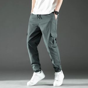 Mid Waist Stylish Drawstring Design Men Trouser Polyester Overalls Thermal for Dating Cargo Pants Pocket 240409