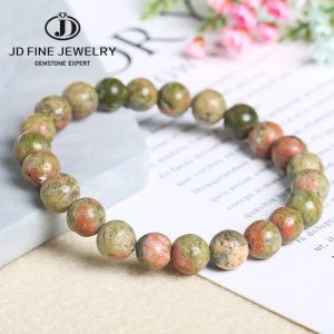 Strängar JD Natural Unakite Jasper Stone Crystal Quartz Pärlor Armband för kvinnor Round Shape Armband smycken Vintage smycken