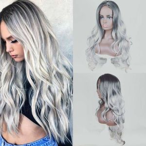 human curly wigs Ou Shuos medium length curly hair COS gray gradient anime wig womens new synthetic fiber full head cover