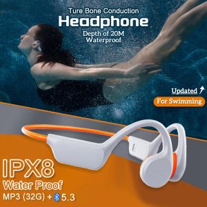 Słuchawki przewodnictwo kości słuchawki IPX8 Waterproof bezprzewodowy zestaw słuchawkowy do pływania Bluetooth 5.3 Mp3 Player z 32G pamięci RAM DUAL MODE SAMPONE