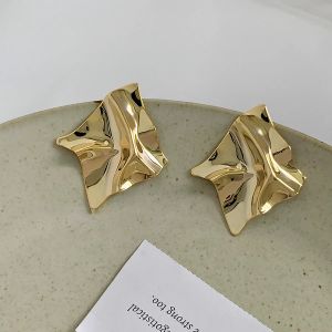 Earrings Big Golden Color Clip on Earrings for Women Metal Geometric Asymmetric Non Pierced Statement Earrings Fashion Party Jewelry Gift