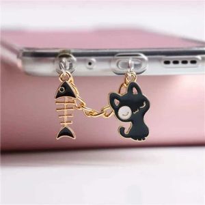 Handy Anti-Dust-Gadgets Kawaii Telefon Staubstecker Charme Ladeanschluss für iPhone für iPhone Schwarze weiße Katze niedliche Anti-Staubkappe 3,5 mm JAKT Typ C Stopper Anhänger Y240423