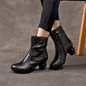 Stiefel Emporidery Leder Frauen Knöchel Herbst Echtes Ritter für High Heels Chinese Ancient2024 Marke