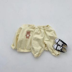 Sets Autumn infants cartoon bear casual outfits 02 years baby boys girls cotton Tops and sweatpants 2pcs sets