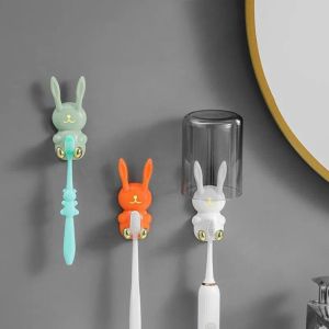 Toothbrush Cartoon Bunny Shape Toothbrush Holder Creative WallMounted Traceless Hook Multifunctional Organizer Hook Bathroom Accessories