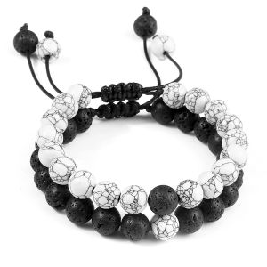 Strands Coppia in corda intrecciata set bracciale nero nero in perline tigre naturale eye lava pietre di braccialetti regali di gioielli per le scommesse amici