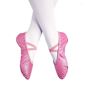 Dans ayakkabıları kızlar bale parıltısı pembe düz dans terlikleri yetişkin kadınlar için çocuklar için
