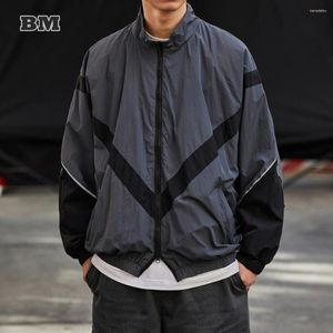 Erkek Ceketler Amerikan Moda Patchwork Yansıtıcı Strip Spor Ceket Erkekler için Giyim Koreli Sokak Giyim Hip Hop İnce Büyük Boy Erkek