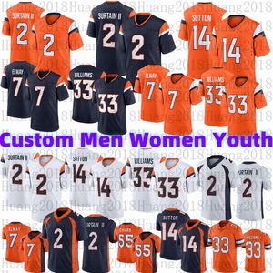 Anpassade män kvinnor ungdomsfotboll tröja 2 Surtain II Football Jersey Courtland Sutton Elway Williams Jerseys sydd 2024 29 Brandon Jones