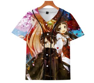 Anime Sao Schwertkunst Online T -Shirt Männer Frauen Hip Hop Kurzarm 3D gedruckter Baseball -Trikot -T -Shirt Street Street Trage Summer Tops4109843