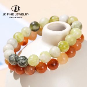 Strands JD Natutral Stone Flower Jade Beautiful Round Bead Strand Bracelets Women Fashion Simple Single Circle Energy Wrist Yoga Gift