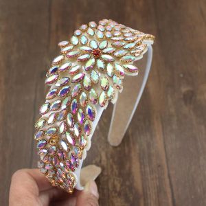 Jóias Novo Boho vintage AB completo AB verde colorido strass de cristal Flor da cabeça Flor Tiara Luxo Acessórios para mulheres para mulheres Casamento