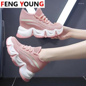 Buty fitness Wzrost projektanci Kobieta Mesh Tennis Trenersfash Fashion Sneakers Platforma Platforma Chunky Casual Pink White 9cm