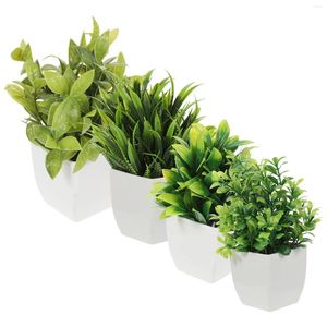 Decorative Flowers 4 Pcs Artificial Potted Home Decoration Plants Indoor Fake Ornaments Household Bonsai Plastic Figurine Office