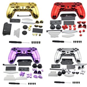 Fall för PS4 PlayStation 4 Controller JDM 001 JDM 011 Chrome Plating Full Housing Shell Cover Fall med knappar Speltillbehör