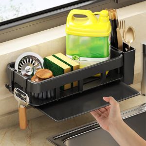 Racks Wall Mounted Cloth Rag Organizer Removable Spice Organizer Shelf Multifunctional with Hooks&Cutlery Holder Kitchen Storage Tool