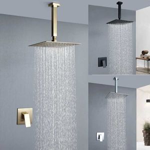 Zestawy prysznicowe w łazience szczotkowane złoto matowe czarne polerowane łazienka kran prysznic deszczowy prysznic kwadrat prysznicowy sufit montowany na wodospad mikser prysznicowy t240422