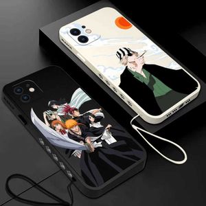 Handy -Stoßstangen Anime Bleichmittel Ichigo Telefonhülle für iPhone 15 14 13 12 11 Pro Max Mini X XR XS Max SE 8 7 6S plus weiche Flüssigkeit Silikonabdeckung Y240423