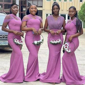 African Girls Lilac Purple Bridesmaid Dresses Sleeveless Floor Length Mermaid Maid of Honor Gowns Plus Size Custom Made