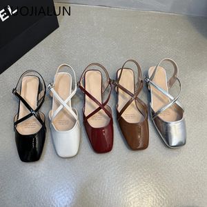 Suojialun Summer Women Sandal Fashion Grunt Slip On Ladies Mary Jane Shoes Low Heel Elegant Dress Slingback Shoes 240412