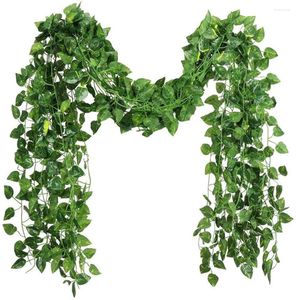 Dekorativa blommor 2,1 m 12 st konstgjorda växtgrön murgröna blad Garland Silkvägg hängande Vine Home Garden Decoration Wedding Party Fake Fake