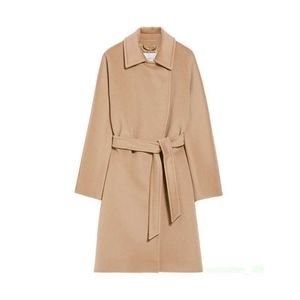 Designer Coat Cashmere Coat Luxury Coat MaxMara Womens Camel Fleece Single Neck Buckle With Lace Up Chinese Coat
