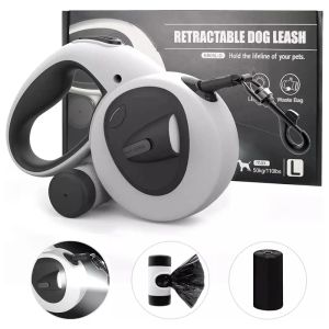 Leashes Automatic Retractable Pet Leash,5m Long Dog Walking Traction Lead With Waste Bag Dispenser Puppy Durable Led Light Rope Supplies