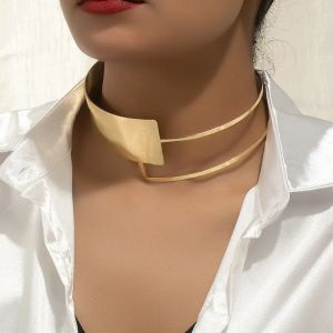 Collane Nuova moda Grande coppia di larghezza di apertura per donne semplici color oro in metallo geometrico girocollo collana gioiello femminile.