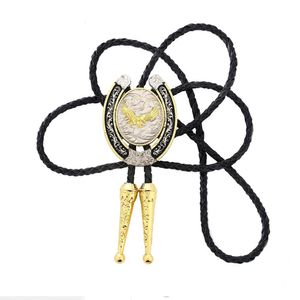 Naturel Stone Gold U Form Eagle Bolo Krawatte für Mann indischer Cowboy Western Cowgirl Lederseil Zinklegierung Krawatte 240423