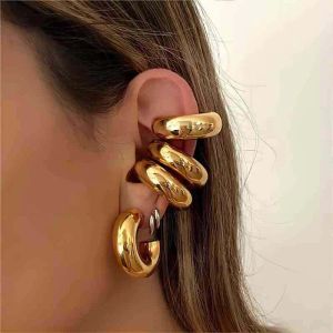 Earrings 2023 New Gold Color Chunky Round Circle Ear Clip On Earrings for Women Exaggerated No Piercing Thick Cartilage Ear Cuff Jewelry